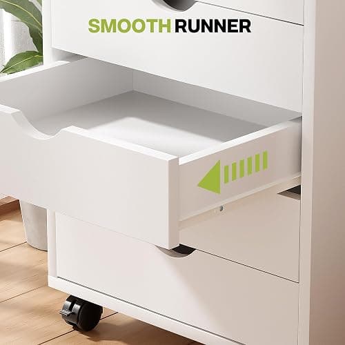 Simple Deluxe 7 Drawer Chest Mobile Storage Cabinets Wooden Dresser with Wheels Room Organization Furniture for Office, Pure White thumbnail 5