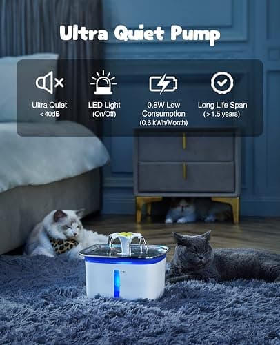 Veken Innovation Award Winner 95oz/2.8L Cat Water Fountain with Stainless Steel Lid, Automatic Pet Fountain Dog Water Dispenser with Replacement Filters for Cats, Dogs (Silver, Stainless Steel) thumbnail 6