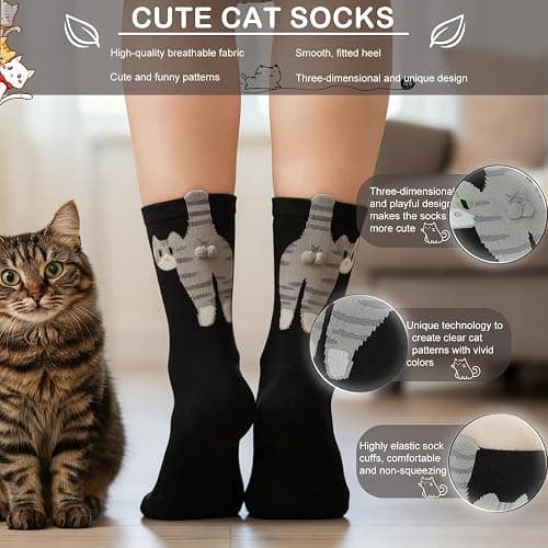 wotemlur Women's Cat balls Socks, White Elephant Gift for Cat Lovers | Made From 90% Cotton and 10% Spandex for Softness and Stretch，Suitable for Everyday Wear,Stocking Stuffer for Cat Lovers thumbnail 2