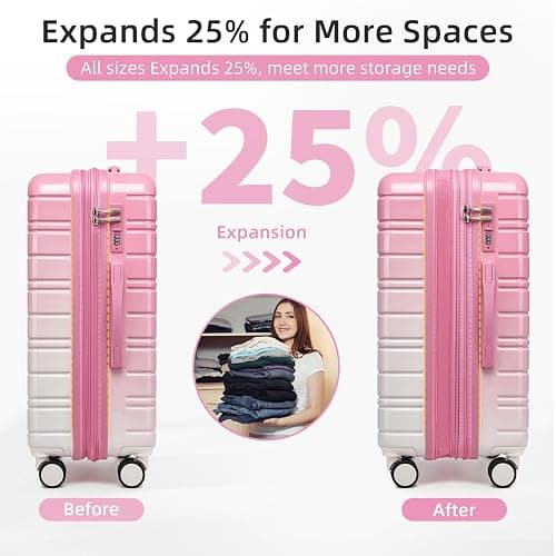 LARVENDER Luggage Sets 5 Piece Hardside Expandable Suitcase with Wheels Lock,PC+ABS Hardside Lightweight Rolling Suitcase for Women and Men,Peach Sparkling thumbnail 3