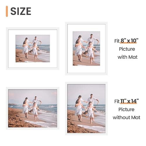 upsimples 11x14 Picture Frame Set of 5, Display Pictures 8x10 with Mat or 11x14 Without Mat, Wall Gallery Photo Frames, White thumbnail 5