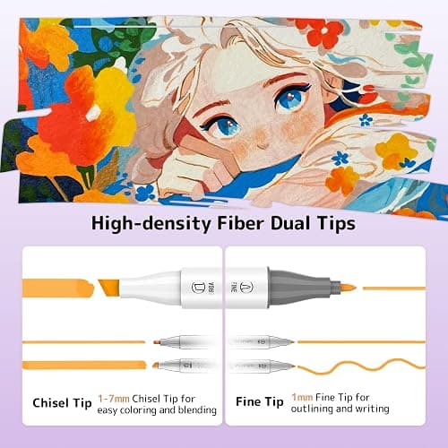 HOTU Alcohol Markers, [Beginner Preferred] 100 Vibrant Colors & Dual Tips Art Markers for Kids/Adult Coloring, with Pro Ink, Seamless Blend, Non-Bleeding Pad, & Color Card, for Amateurs/Artists thumbnail 3