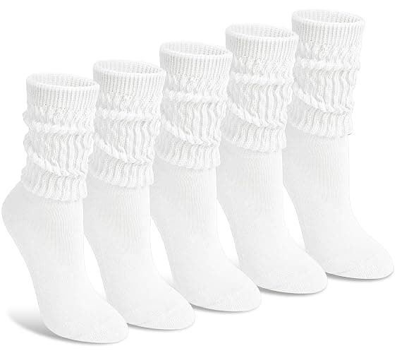 Justay 5 Pairs Slouchy Socks for Women - Slouch Long Crew Knit Boot Athletic Calf Tube Scrunch Socks - Image 1