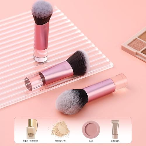 Yrarbil Foundation Contour Powder Brush Set, 3PCS Premium Travel Kabuki Makeup Brush for Blending Setting Buffing with Liquid, Powder and Cream thumbnail 3