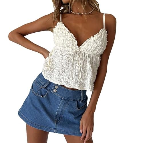 Women Teens Cute Babydoll Tops Y2k Floral Lace Trim Camisole Ruffle Tank Top Summer Flowy Peplum Top Streetwear thumbnail 2