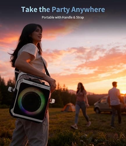 Portable Karaoke Machine, with Wireless Microphones, Bluetooth Party Speaker with LED Lights, Loud Subwoofer, USB/AUX, Outdoor Karaoke Speaker for Adults & Kids, Home & Party thumbnail 7