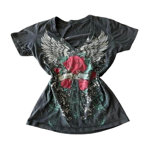 Vintage Graphic Tees 2000s Tops Teen Girls Y2k Grunge Shirts Alt Emo Clothes Women Whimsy Twee Short Sleeve Top - Image 1