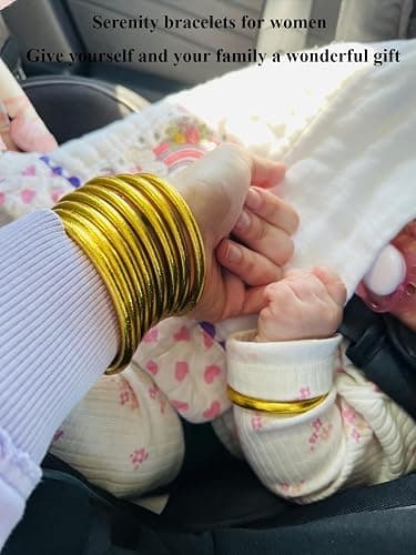 SIXAOAZZ Metallic Gold Silicone Bangle Bracelet Set - 9 Pack Soft Touch Stretch Bracelets for Women - Hypoallergenic Lightweight Accessories for Gym, Office & Everyday Wear thumbnail 4