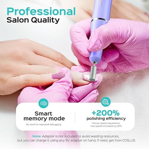 COSLUS Cordless Electric Nail Drill File: Nail Drill Machine with Stepless Speed Knob for Acrylic Gel Dip Powder Polish, Professional Portable Manicure Pedicure Rechargeable for Home Salon Use Purple thumbnail 5