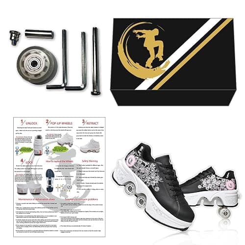 Roller Skate Shoes for Women Four Rounds Children's Roller Skates Shoes That Turn into Rollerskates Sneakers Outdoor Light Shoes with Wheels for Girls/Boys thumbnail 7