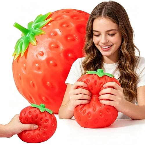 Giant Strawberry Squishy, Squishy Strawberry, Realistic Strawberry Model Party Favor Slow Rise Pressure Release, Realistic Glossy Dragon Desk Decor, Soft Squeeze Relief (One 5 Inch) - Image 1