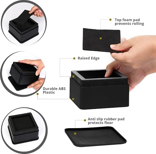 Utopia Bedding Bed Risers 2 Inch - Pack of 8 - Adjustable Furniture Risers 2 & 4 inch - Anti Slip Foam & Rubber Pad - Stackable Bed Lifts Risers Heavy Duty for Sofa, Bed, Table, Couch & Chair (Black) thumbnail 4