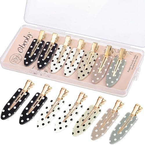 obeoby 14 Pcs Polka Dot No Crease Hair Clips For Women Girls Makeup Styling | 2.36-in Small Flat Hair Pins No-Bend for Thin/Fine/Short/Bang, Cute Barrettes Accessories Gifts, with Storage Box thumbnail 2