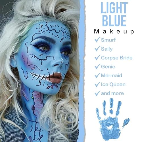 BOBISUKA Light Blue Face Body Paint, Water-Based Face Painting Kit & Body Paints, Kids Adults Facepaint for Halloween Sally Avatar Corpse Bride Smurf SFX Makeup, Costume Cosplay Party Theater & Stage thumbnail 5
