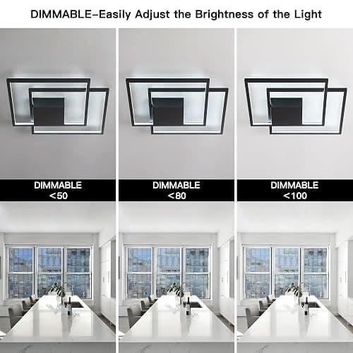 SUNMOO Modern LED Ceiling Light Modern Flush Mount Ceiling Light Fixture, Dimmable 2 Square Frame Premium Lamp for Dining Room Kitchen Bedroom Living Room 40W 6000K Cool Light (Black) - Black-2 thumbnail 4