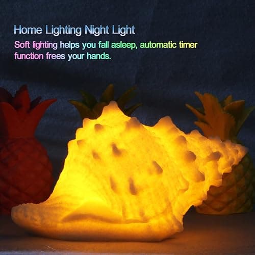 Conch Shell Night Light-Battery Powered LED Night Light for Kids Room, Auto Off Timer, Adults Bedroom Decor Nautical Lighting, Beach Themed Lamp Suitable for Baby Nursery, Home Ocean-Nightstand Decor thumbnail 6