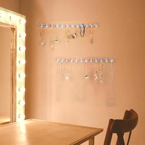 Newellsail Halsketten-Aufhänger Acryl-Halskettenhalter Wandmontage Schmuck-Organizer mit 12 Diamant Form Haken für Halsketten, Armbänder, Ketten, Ohrringe, 2 Stück (Transparent) thumbnail 2
