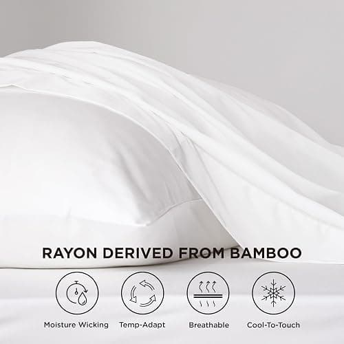 Bedsure Cooling Sheets Twin XL, Rayon Derived from Bamboo, PureWoven, Breathable & Soft Twin XL Sheet Sets, Deep Pocket Up to 16 Inches, Hotel Luxury Silky Dorm Bedding for Hot Sleepers, White thumbnail 2