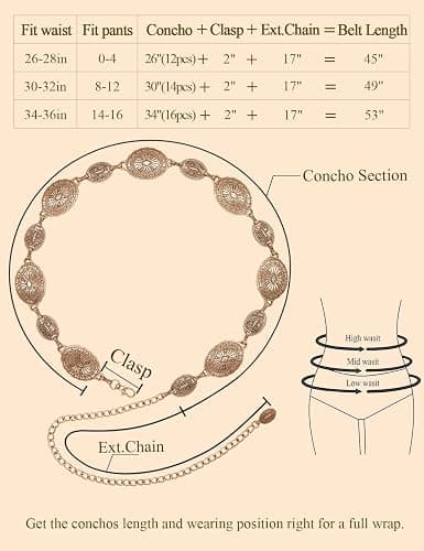 TOPACC Western Metal Concho Belt for Women Cowgirl Chain Belts for Dresses Jeans Country Concert Outfit thumbnail 5