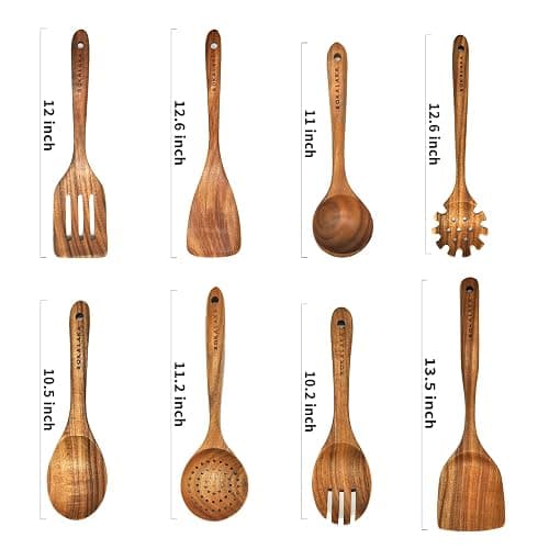Teak Wooden Spoons for Cooking - 8Pcs Kitchen Utensils Set With Spatulas thumbnail 3