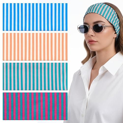 MBAIYO 4pcs Striped Headbands for Women Wide Non Slip Elastic Headbands Stretchy Trendy Thick Stripe Head Bands Bandanas Workout Yoga Running Cute Hair Band for Women's Hair Accessories thumbnail 8