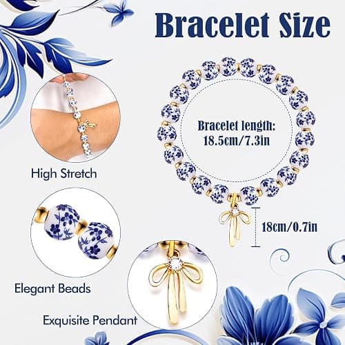 lakayfimily Bow Charm Bracelet for Women Vintage Flower Beaded Handmade Gold Dainty Stretch Bracelet Romantic Jewelry Gift thumbnail 2