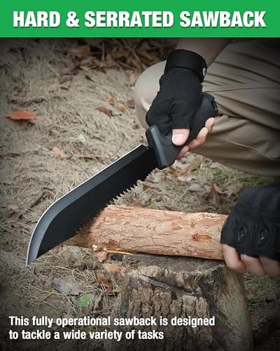Mossy Oak 16" Heavy Duty Machete with Saw and Sheath | Sharp Dual-Edge Blade, Ergonomic Non-Slip Handle for Bushcraft, Outdoor Hunting, Garden Cutting and Yard Work thumbnail 5