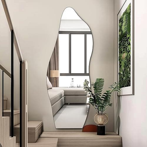 QDSSDECO Full Length Mirror 63"x24" Irregular Wall Mirror Wave Frameless for Living Room Bathroom Bedroom Entryway Decor thumbnail 5