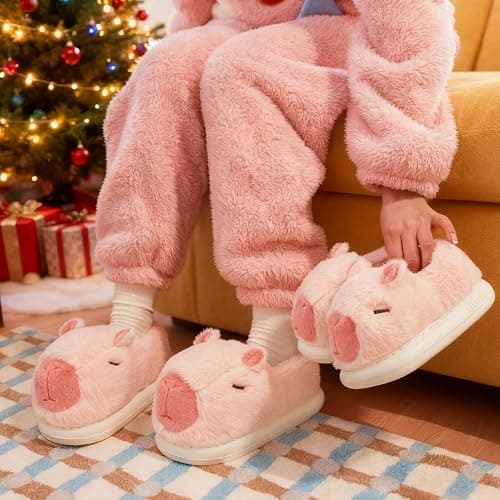 XUNBAI Cute Capybara Slippers for Kids,Toddler House Slippers,Kids Funny Soft Fuzzy Winter Animal Shoes for Girls Boys,Capybara Gifts thumbnail 2