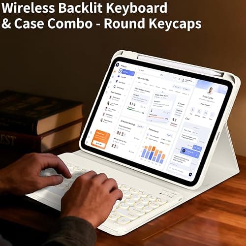 BQDIYOO Keyboard for iPad 11th Gen, 11/10.9inch iPad Case with Pencil Holder, 11inch A16/10.9" Slim Lightweight case with Wireless Backlight Keyboard Folio Cover Auto Wake/Sleep, Cream White thumbnail 5