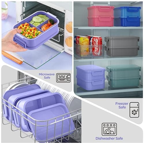 Lunch Box Adults Bento Box - 74 OZ All-in-One Stackable Lunch Box Containers for Adult Large Bento Box with Fork Spoon Sauce Boxes, Leakproof Lunchbox for Work School Dining Out,Macaron-Purple - 4-Macaron Purple thumbnail 4