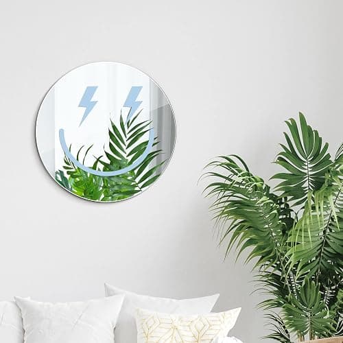 Weysat Preppy Room Decorations Round Smile Face Acrylic Mirror Wall Art Aesthetic Bedroom Decorations Room Funky Mirror 12 Inch(Light Blue) - Light Blue thumbnail 6