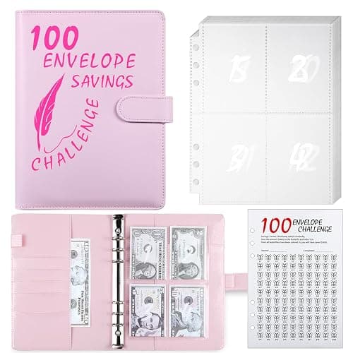 100 Envelope Challenge Binder, 25 Sheets Silkscreen Numbers to 100, Not Stickers, Reusable Tracker, Easy and Fun 100 Envelopes Money Saving Challenge Save $5050, Budget Planner & Saving Money (Pink) - Image 1