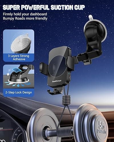 Wireless Car Charger, Fast Charging Phone Holder 3 in 1 Phone Mount Auto Clamping Car Accessories Compatible with iPhone 17 16 15 14 13 12 11 Xs XR, Samsung S23 Ultra S22 S21 S20/S10+ S9+ Note 9 thumbnail 8