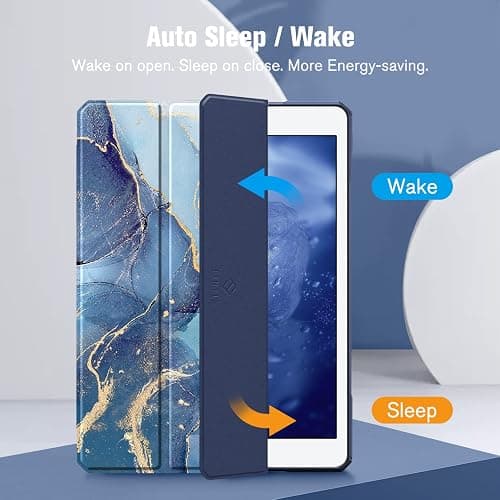 Fintie Hybrid Slim Case for iPad 9th / 8th / 7th Generation (2021/2020/2019) 10.2 inch - [Built-in Pencil Holder] Shockproof Cover with Clear Transparent Back Shell, Auto Wake Sleep (Ocean Marble) thumbnail 3