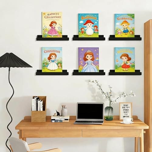 EXJEXJ Vinyl Record Shelf Wall Mount 12 Inch 6 Pack, Black | Solid Walnut Album Record Holder Display for Wall, Magazine Rack, Kids Bookshelf for Bedroom, Living Room thumbnail 8