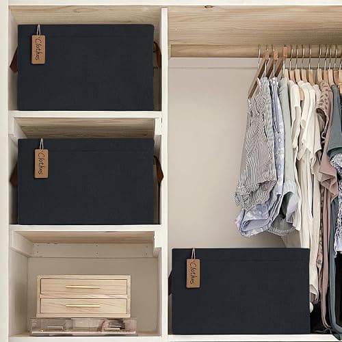 Goodpick Large Fabric Storage Baskets for Shelves, Storage Bins for Organizing, Cloth Baskets for Organizing, Black Storage Basket , 16.75" L x 11" W x 9.75" H, 2-Pack thumbnail 4