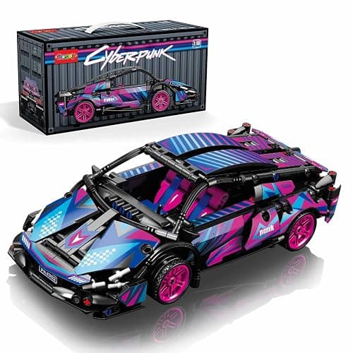 Sosuy Building-Block Race-Car Set, 1:18 Technical Model Kit 586 Pcs DIY Pull-Back Cyberpunk Toy for Boy Girl Kid Age 6+ Year, Birthday Gift for Teen Adult Display, Speed Super Sports Cars Bricks Icons - Image 1