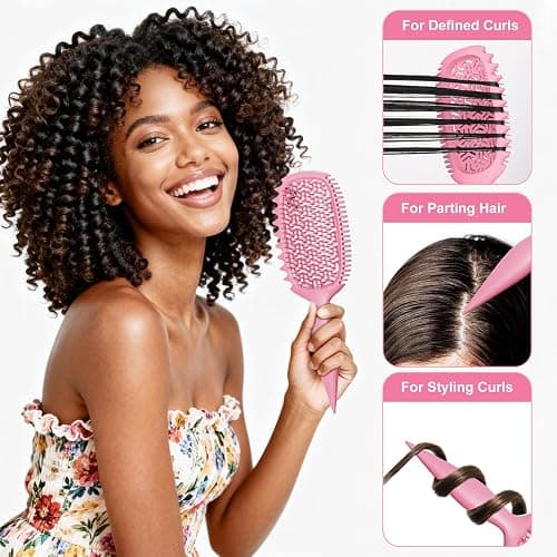 Curl Defining Brush for Thick Coily Hair, Firm-Bristle TPEE Detangling Brush for Coarse 4A–4C Curls, Dual-Sided Wide & Narrow Tooth Brush for Wet & Dry Curl Shaping– Women & Men (2054-Pastel Pink) thumbnail 5
