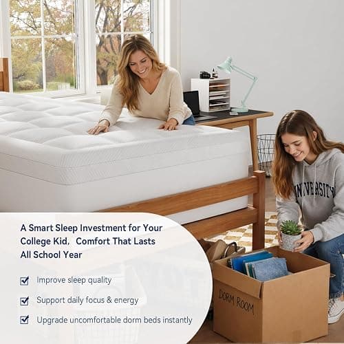 ELEMUSE Twin XL Dual Layer 3 Inch Memory Foam Mattress Topper for College Studends, Dorm Room Essentials, 2 Inch Cooling Gel Foam and 1 Inch Soft Pillow Top Bed Pad,Back to School Comfortable Support thumbnail 6