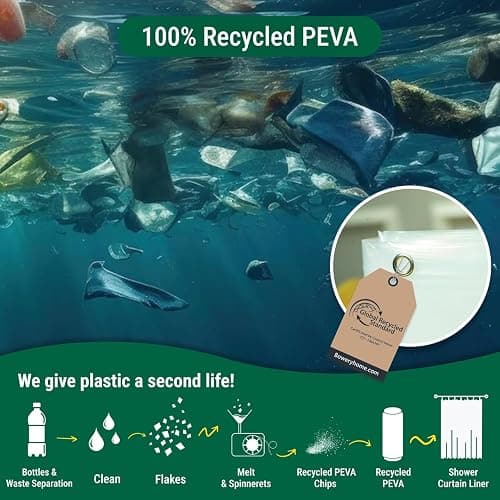 Bowery Home, NOT Made in China, Eco-Friendly Recycled PEVA Shower Curtain Liner – Waterproof, Sustainable, Non-Toxic, Odorless with Rust-Proof Grommets - 72x72in, 4G – Frosted thumbnail 3