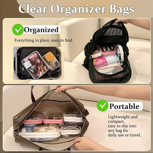 WELPIRT 4 pcs Clear Zipper Pouches, Hard Shell Zipper Case, Makeup Organizer Travel Toiletry bag, Diaper Bag, Travel Organizer, Clear Cosmetic Bag,Toy Storage Bins (M+3S Pink) thumbnail 4