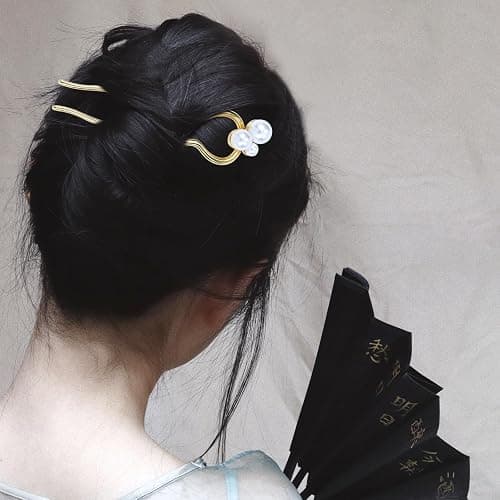 Lawie 10 Pack Cute Flower Butterfly U Shaped Gold Metal Hair Fork Pins Curved Chopsticks for Hair Sticks with Dangles French Hair Pins Bun Holder Decorative Hair Accessories for Women Girls thumbnail 9