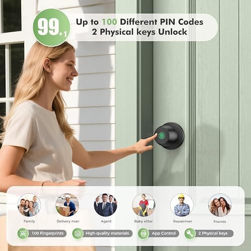 Fingerprint Door knob, Smart Door knob, Intelligent biometric Fingerprint Door Lock, keyless Entry, controllable via app, Suitable for bedrooms, Storage Rooms, Apartments, Offices, Hotels (Black) thumbnail 3