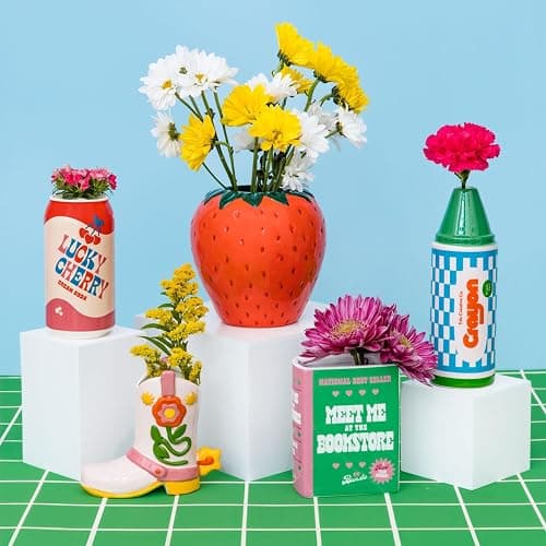 ban.do Vintage Inspired Strawberry Vase, Decorative Ceramic Vase, Large Flower Vase, Unique Strawberry Decor for Home/Kitchen/Office thumbnail 4