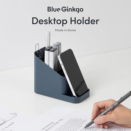 BLUE GINKGO Desk Holder – Korean-Made Office Organizer for Pencils, Pens, Notes, and Desk Supplies (Prussian Blue) thumbnail 4