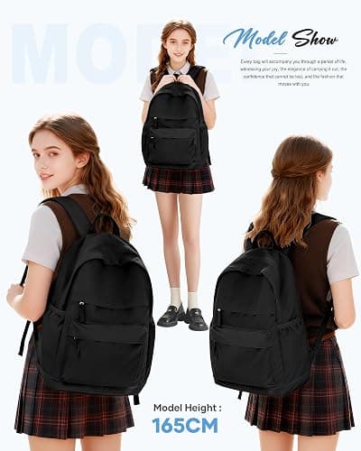 VGCUB Black School Backpacks Travel Book Bag Waterproof Work Light Aesthetic College Backpack for School Girls Boys Teens Mochilas Escolares Para Niñas Casual Daypack for Women Men thumbnail 6