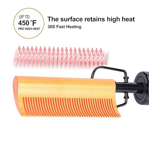 DAN Technology Curved Ceramic Hair Straightener and Heat Press Comb, 450°F Dual Voltage for Natural Black Hair, Portable for Travel & Home | *Dual voltage *Ceramic Technology *30sec Fast heating *High and low switch *360 Swivel Cord *Anti-scald bracket thumbnail 2