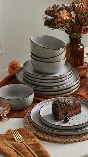 Famiware Mercury Plates and Bowls Sets, 12 Pieces Stoneware Dinnerware Sets, Dishes Set for 4, Microwave and Dishwasher Safe, Dark Grey - Dark Gray - 12-Pieces thumbnail 6