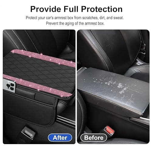 NBTEPEM Bling Car Center Console Cover, Leather Car Arm Rest Cover Cushion with 2 Storage Bags, Universal Automotive Armrest Protector Storage Box, Bling Accessories Interior for Most Vehicles (Pink) thumbnail 6